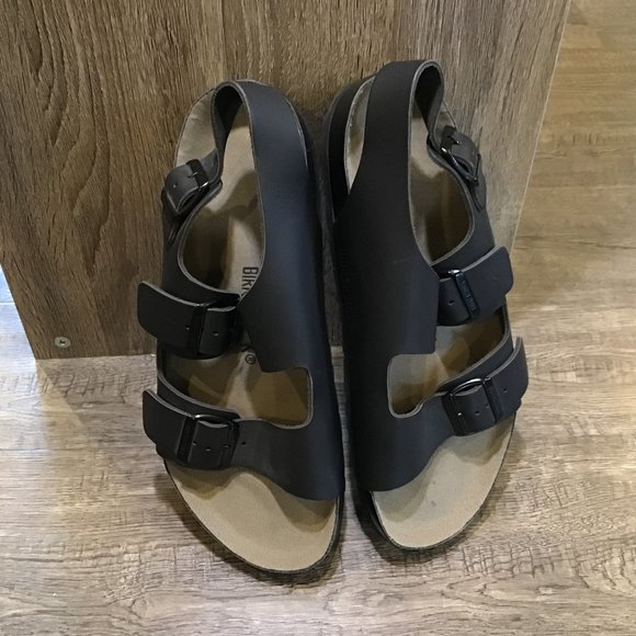 Custom Birkenstock Milano Sandals - Black Smooth Leather, Size 43 Regular - Picture 1 of 5